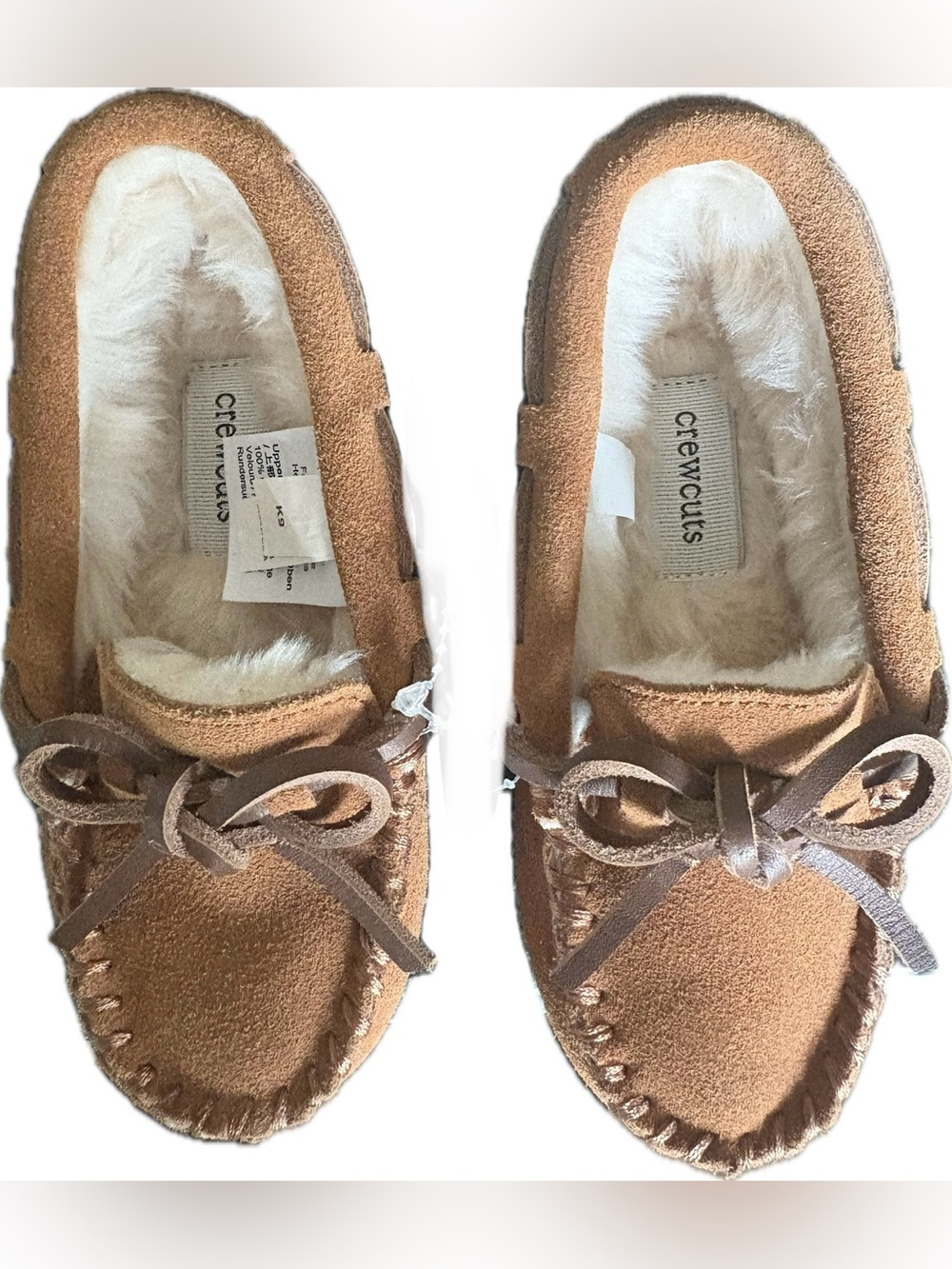 NWOT Crewcuts Kids Tan Suede Moccasin Slippers with Bow